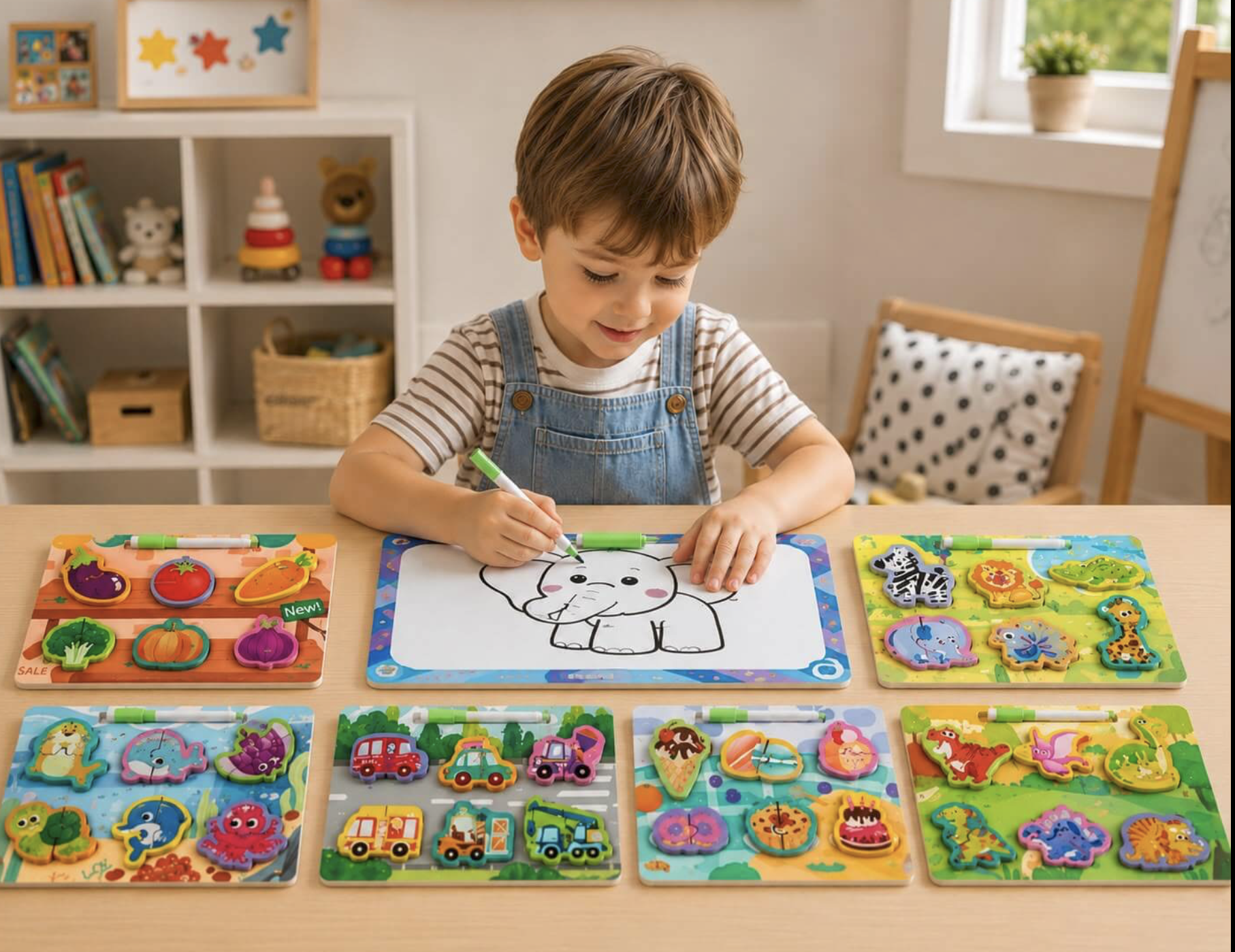 Juguete didáctico. Infantil. 2en1. Rompecabezas y pizarra.