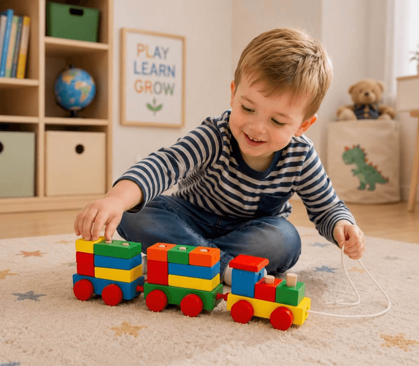 Tren infantil de madera. Encastrable.