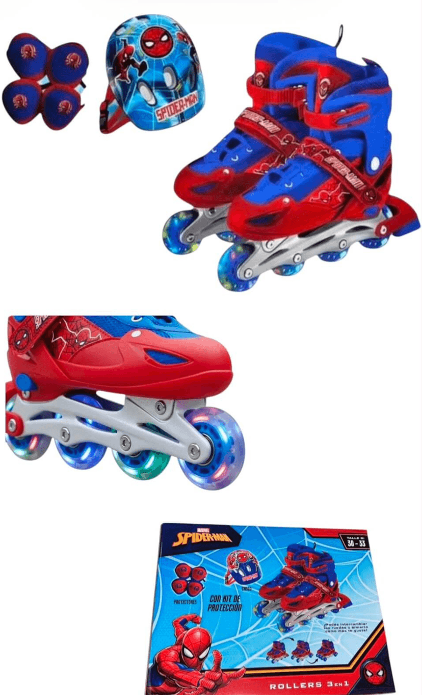 Roller Spiderman 3en1. Ruedas intercambiables. Luces y protección.